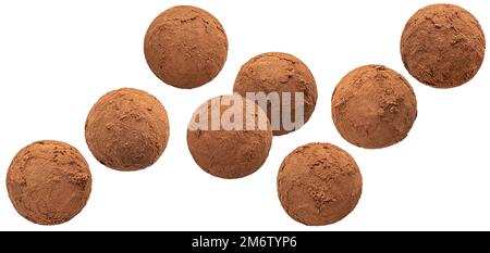 Tartufi dolci che cadono, caramelle al cioccolato rotonde Foto Stock