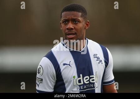 Hednesford, Regno Unito. 05th Jan, 2023. Jovan Malcolm di West Bromwich Albion durante la partita della Premier League Cup West Bromwich Albion vs Middlesbrough U23's a Keys Park, Hednesford, Regno Unito, 5th gennaio 2023 (Photo by Gareth Evans/News Images) a Hednesford, Regno Unito il 1/5/2023. (Foto di Gareth Evans/News Images/Sipa USA) Credit: Sipa USA/Alamy Live News Foto Stock