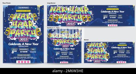 Poster colorati dei modelli di social media, banner volantino Illustrazione Vettoriale