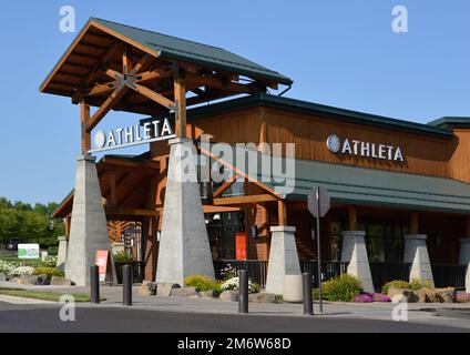 Panorama nel quartiere Old Mill nella Town Bend, Oregon Foto Stock