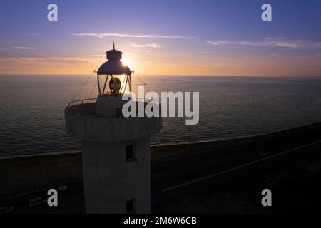 Veduta aerea del faro di Viareggio Toscana al tramonto Foto Stock