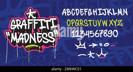 Font Graffiti e vettore Alphabet. Street Art tema urbano. Lettere graffiti decorative. Illustrazione Vettoriale