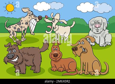 Cartoon cani e cuccioli divertente gruppo di personaggi Foto Stock