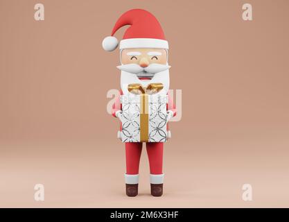 3D render , Babbo Natale tiene un regalo bianco , Felice Capodanno e buon Natale. Foto Stock