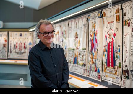 File pic di Andrew CrummyHe è stato recentemente premiato con un MBE nella lista degli onorificenze di New Years. Fu coinvolto nella creazione del Grande arazzo di Scot Foto Stock
