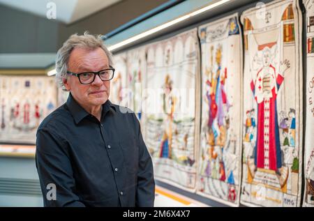 File pic di Andrew CrummyHe è stato recentemente premiato con un MBE nella lista degli onorificenze di New Years. Fu coinvolto nella creazione del Grande arazzo di Scot Foto Stock