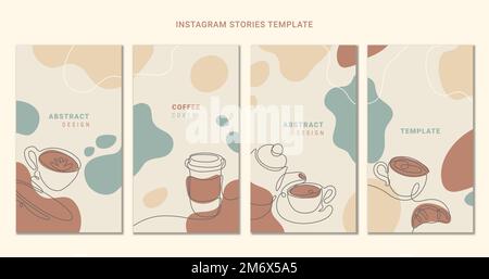 abstract instagram story template vettoriale coffee line drawing Illustrazione Vettoriale