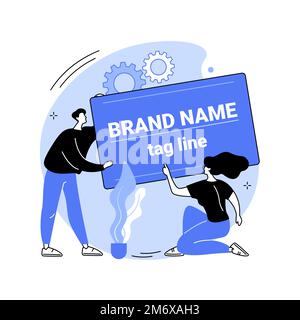 Illustrazione vettoriale del concetto astratto di denominazione e tagline. Servizio di denominazione e branding, creazione di tagline, scrittura di slogan di prodotto, copywriting, agenzia w Illustrazione Vettoriale