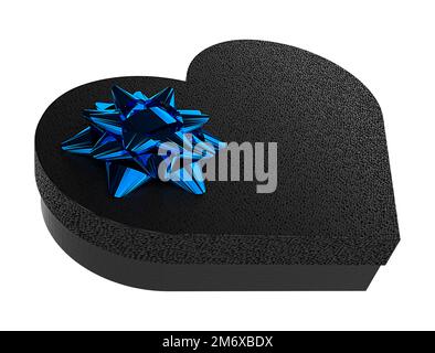 3d resa di scatola regalo di colore nero isolato con un arco di colore blu reale. Foto Stock