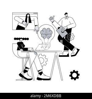 Illustrazione vettoriale del concetto astratto di brainstorming. Lavoro di squadra, strumenti di brainstorming, gestione delle idee, team creativo, processo di lavoro, ricerca di soluzioni, Illustrazione Vettoriale