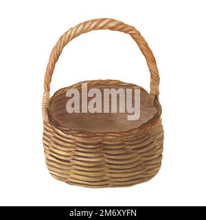 Illustrazione in acquerello del cestello in vimini isolato su sfondo bianco Foto Stock