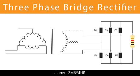 schema del raddrizzatore a ponte di fase 3 Illustrazione Vettoriale