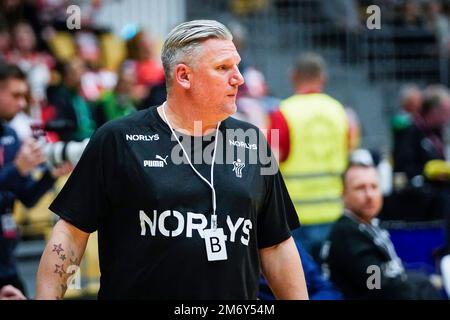 Kolding, Danimarca. 05th Jan, 2023. Dirigetevi all'allenatore di Danimarca Nikolaj Jacobsen visto durante la partita di test tra Danimarca e Arabia Saudita alla Jyske Bank Arena di Odense. (Photo Credit: Gonzales Photo/Alamy Live News Foto Stock