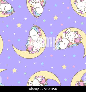 Modello senza cuciture con unicorno sulla luna. Vettore Illustrazione Vettoriale