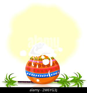 South Indian Happy Pongal Harvest Celebration Festival saluto sfondo. Buon Pongal Illustrazione Vettoriale