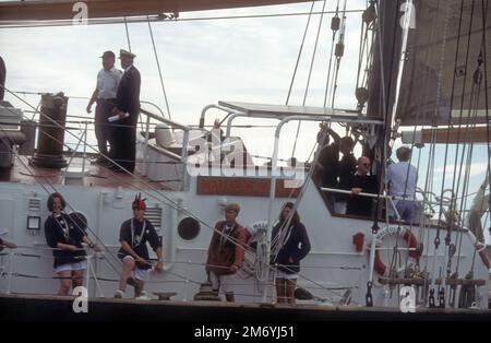 Goletta britannica Malcolm Miller, partenza gara di Falmouth, 1998 Foto Stock