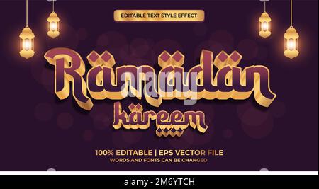 Effetto testo modificabile Ramadan kareem. Effetto testo Ramadan Kareem. Stile dell'alfabeto oro lucido Illustrazione Vettoriale