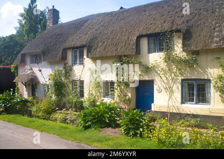 cottage di paglia sul villaggio di dunster exmoor somerset Foto Stock