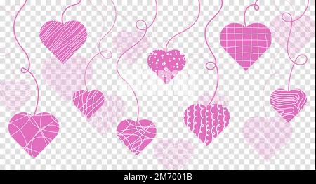 Cute mano disegnata doodle cuori modello orizzontale senza cuciture, sfondo romantico. Sfondo con cute mano disegnata cuori. Festa della mamma e Festa della donna. Illustrazione Vettoriale