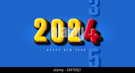 Nuovo anno di cambio contatore mostrando 2023 passando a 2024 e 2025 va avanti, vintage tipografia stile 3D Illustrazione Vettoriale