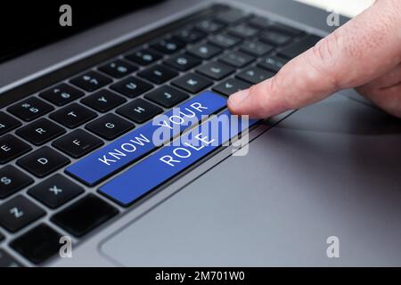 Didascalia di testo Presentazione conoscere il proprio ruolo. Parola per essere chiari di una responsabilità in un lavoro o in una situazione Foto Stock