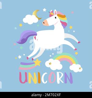 Unicorn con vettore di elementi magici Illustrazione Vettoriale
