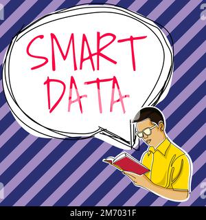 Scrittura di testo con Smart Data. Informazioni digitali aziendali formattate per un ulteriore consolidamento Foto Stock