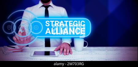 Presentazione concettuale Alleanza strategica. Parola scritta su un legame tra stati, partiti, individui sul raggiungimento degli obiettivi Foto Stock