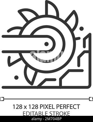 Icona pixel Perfect Linear dell'escavatore gommata benna Illustrazione Vettoriale