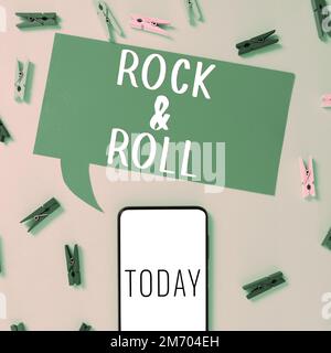 Didascalia testo con Rock Roll. Concetto che significa genere musicale tipo di musica da ballo popolare suono heavy beat Foto Stock