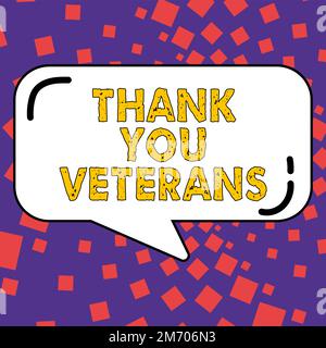 Didascalia di testo che presenta grazie veterani. Parola per espressione di gratitudine saluto di apprezzamento Foto Stock