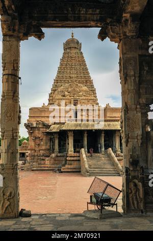 08 21 2009,Tempio di Brihahedhvara, chiamato Rajarajesvaram, sito patrimonio dell'umanità dell'UNESCO Thanjavur, Tamil Nadu, India Foto Stock