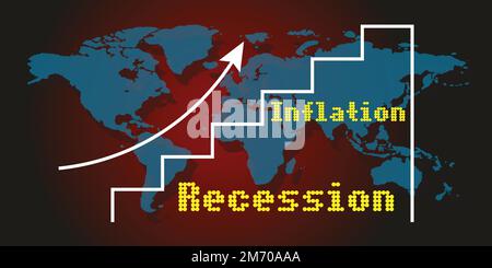 La recessione economica nel 2023 e la contrazione dei mercati azionari mostrano la crisi economica globale nel 2023. Gli effetti dell'inflazione, della guerra, delle epidemie. EPS10 Illustrazione Vettoriale