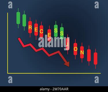 La recessione economica nel 2023 e la contrazione dei mercati azionari mostrano la crisi economica globale nel 2023. Gli effetti dell'inflazione, della guerra, delle epidemie. EPS10 Illustrazione Vettoriale