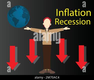 La recessione economica nel 2023 e la contrazione dei mercati azionari mostrano la crisi economica globale nel 2023. Gli effetti dell'inflazione, della guerra, delle epidemie. EPS10 Illustrazione Vettoriale