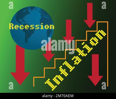 La recessione economica nel 2023 e la contrazione dei mercati azionari mostrano la crisi economica globale nel 2023. Gli effetti dell'inflazione, della guerra, delle epidemie. EPS10 Illustrazione Vettoriale