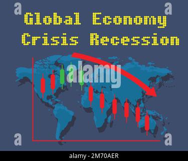 La recessione economica nel 2023 e la contrazione dei mercati azionari mostrano la crisi economica globale nel 2023. Gli effetti dell'inflazione, della guerra, delle epidemie. EPS10 Illustrazione Vettoriale