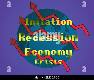 La recessione economica nel 2023 e la contrazione dei mercati azionari mostrano la crisi economica globale nel 2023. Gli effetti dell'inflazione, della guerra, delle epidemie. EPS10 Illustrazione Vettoriale