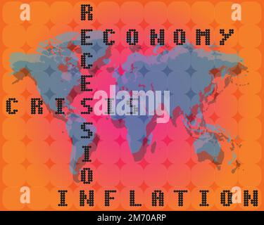 La recessione economica nel 2023 e la contrazione dei mercati azionari mostrano la crisi economica globale nel 2023. Gli effetti dell'inflazione, della guerra, delle epidemie. EPS10 Illustrazione Vettoriale