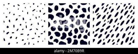 Set di motivi animali per il disegno tessile. Modello senza cuciture di macchia dalmata o vacca. Texture naturali. Illustrazione Vettoriale