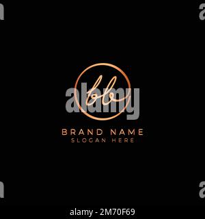 B BB lettera iniziale manoscritta e firma logo vettoriale. Modello aziendale in linea a forma rotonda Illustrazione Vettoriale