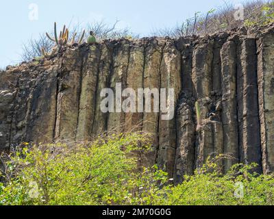 Union Island, Grenadine, Caraibi. Frigate Island raggiunta da una strada sopraelevata sulla Ashton Lagoon, roccia vulcanica basaltica. Foto Stock