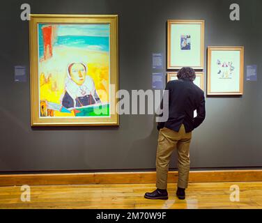 Glasgow, Scozia, Regno Unito 6th gennaio 2023. Dipinti moderni raffiguranti Maria in galleria mostra Maria Regina degli scozzesi: L'aldilà nelle gallerie d'arte hunteriana all'università di Glasgow. Credit Gerard Ferry/Alamy Live News Foto Stock