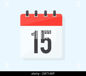 Il giorno quindici del mese con la data 15, il quindicesimo giorno logo design. Calendario icona flat giorno 15. Simbolo di promemoria. Data di pianificazione dell'evento. Illustrazione Vettoriale