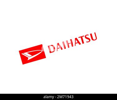 Daihatsu, logo ruotato, sfondo bianco Foto Stock