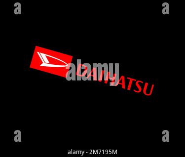 Daihatsu, logo ruotato, sfondo nero B Foto Stock