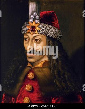 Vlad Ţepeş, noto come Vlad l'Impalatore, Principe di Wallachia 1456-1462. Dipinto nel 16th ° secolo da un artista sconosciuto. Si pensava che fosse stato uno degli spunti per la Dracula di Bram Stoker. Foto Stock