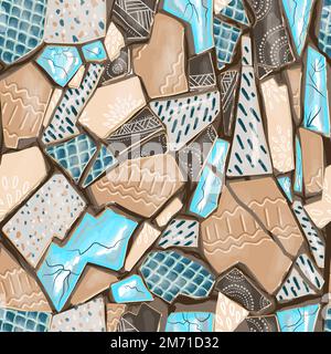 Motivo a mosaico senza cuciture. Piastrelle in ceramica. Moderno mosaico in ceramica senza cuciture pattern.colorful trencadis piastrelle rotte.Endless design Illustrazione Vettoriale