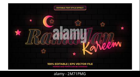 Ramadan Kareem, modificabile effetto testo stile neon moderno Illustrazione Vettoriale