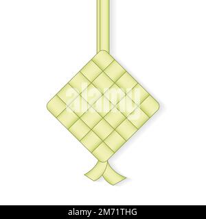 Ketupat 3D realistico. 3D gnocchi di riso al ketupat Eid Mubarak. Illustrazione dell'icona di Ketupat. Illustrazione vettoriale Illustrazione Vettoriale